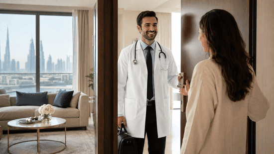 طبيب عند باب المنزل في دبي: التكلفة، الأعراض، خطوات الزيارة المنزلية ومتى يجب الحجز